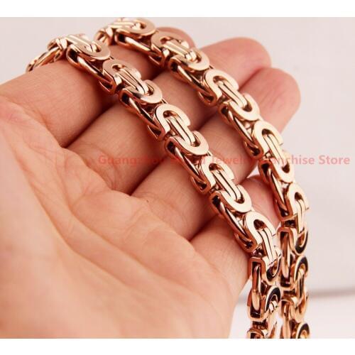 7-40 inch 8mm 316L Stainless Steel Rose Gold Mens Byzantine Cool Chain Necklace Jewellery