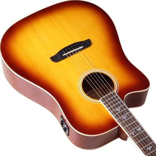 Black Left Hand 41 Inch 6 Strings Folk Acoustic Guitar High Gloss Finish Spruce Wood Top 20 Frets Cutaway Design Closed Knob