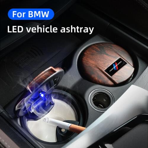 Car Ashtray LED Alloy for BMW G30 G38 G20 G28 F10 F15 F16 Water Cup Cigarette Extinguisher Smoke Box Car Accessories Blu-Ray