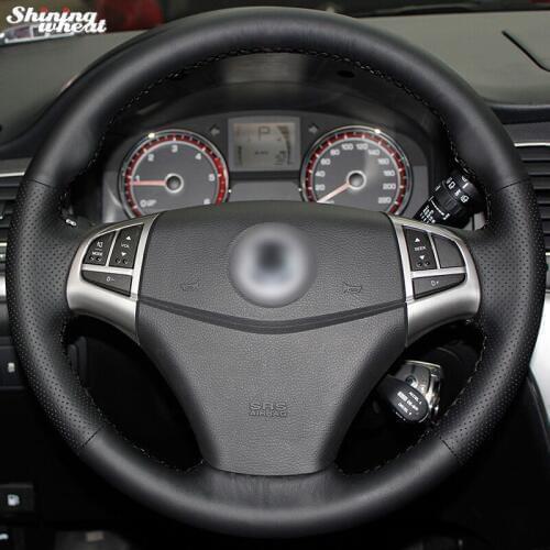 BANNIS Hand-stitched Black Leather Steering Wheel Cover for Ssangyong Korando 2011-2014