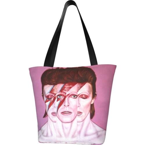 David Bowie Shopping Bag Aesthetic Cloth Outdoor Handbag Female Fashion Bags