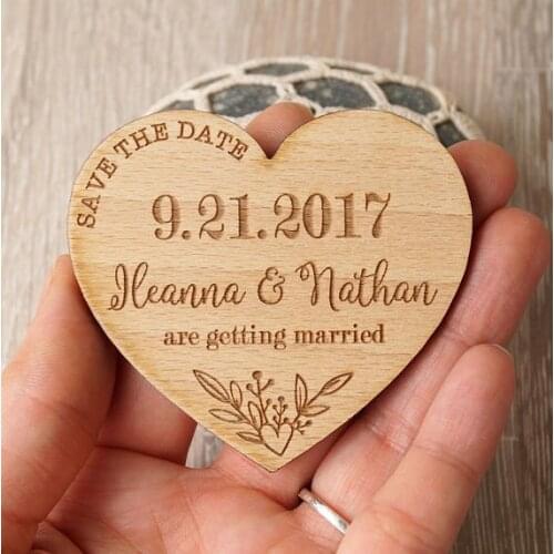 Customized Hearts Bride Groom Names Wooden Wedding Save The Date Magnets Engagement Party Favors Gifts