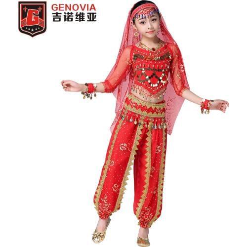 2019 Long Sleeve Kid Girls Belly Dancing Costume Performance Indian Dance Children Girl Bellydance Egypt Dance Costumes 8 pcs