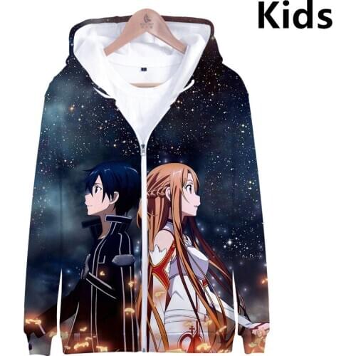 3 To 14 years kids Hoodies 3D Anime Sword Art Online Hoodie Sweatshirt boys girls long sleeve Zipper Jacket children Clothes