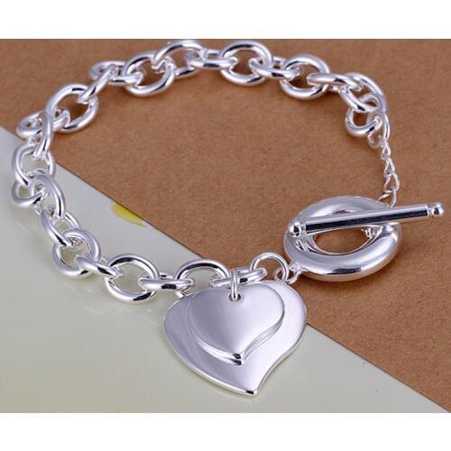 H284 silver fashion jewelry 925 jewelry silver plated bracelet Dual heart TO bracelet /VCIYRWZL FJTPVIZZ