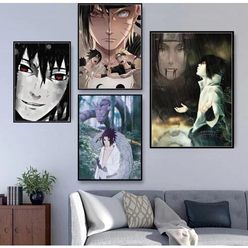 Modern Home Decorative Sasuke Uchiha Anime Canvas Paintings 4pcs HD Prints Modular Japan Cool Pictures Wall Art Poster Framed