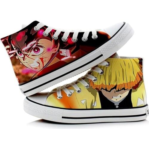 Anime Kimetsu no Yaiba Demon Slayer Casual Canvas Shoes hand-painted Kamado Tanjirou Nezuko Agatsuma Flat duck shoes Sneakers