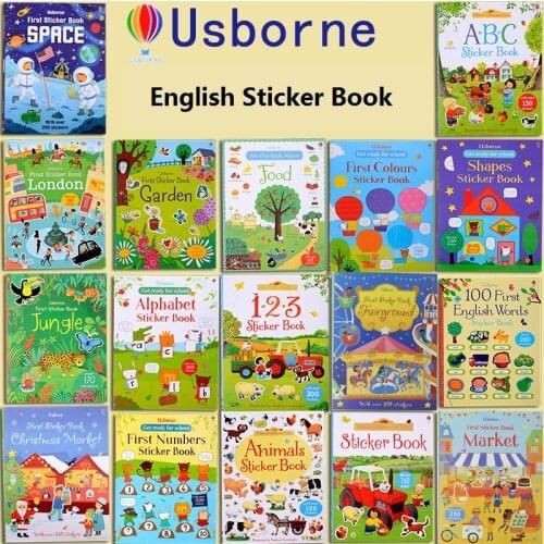 5 books/set Usborne sticker book children English picture coloring educational Kids Flags Bugs New York Farm Animal Space Cars