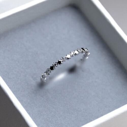 Womens Jewelry Micro Pave Cz Zircon Star Crystal Wedding Band Eternity Stacking Ring Fashion 1.0mm Anniversary Band