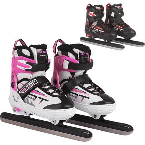 1 Pair Adult Women Children Ice Carbon Steel Blade Skates Shoes Thermal Adjustable Speed Skating Winter Sports Thick Fleece