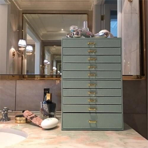 Leather Multi-Layer 10 Floors Jewelry Box Necklace Bracelet Earrings Ring Storage Box Jewelry Finishing Box Drawer Type Display