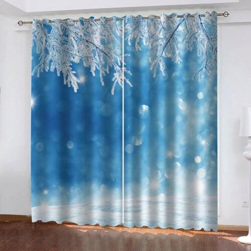 Beautiful Photo Fashion Customized 3D Curtains Custom blue balckout curtains snow branch curtain