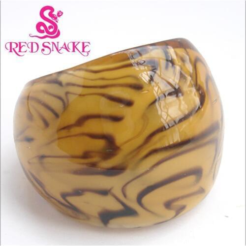 RED SNAKE Fashion Ring Handmade brown Random Lines drawing Murano Glass Rings