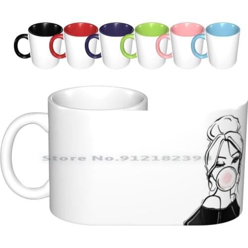 Bubble Gum Wink Fashion Illustration Ceramic Mugs Coffee Cups Milk Tea Mug Bubble Gum Bubble Gum Wink Girls Lashes Black And