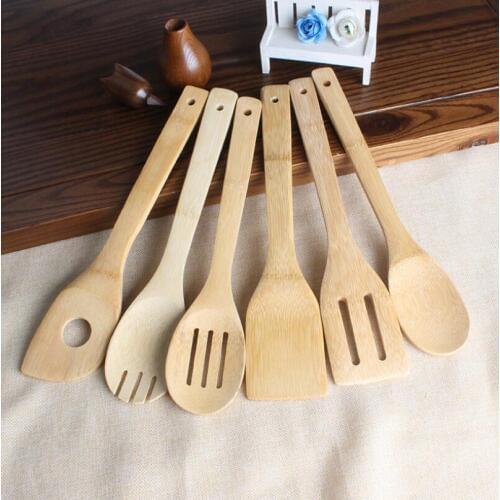 Cooking Utensils Bamboo Wood Kitchen Slotted Spatula Spoon Mixing Holder Dinner Food Rice Wok Shovels Tool LX4962
