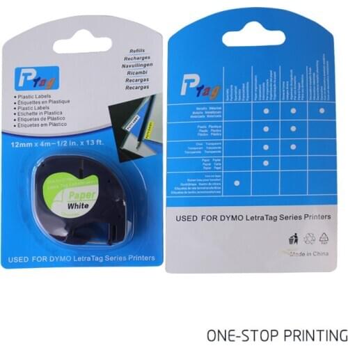 5 PCS Label Ribbons Tape Compatible for Dymo Letratag Printer 12mm 4m Black on White 91331 for Dymo Label Printer
