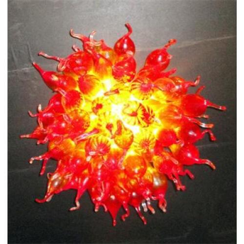 Mini Bedroom Decor Hot Red Color LED handmade Blown Glass Flush Mounted Chandelier Lighting