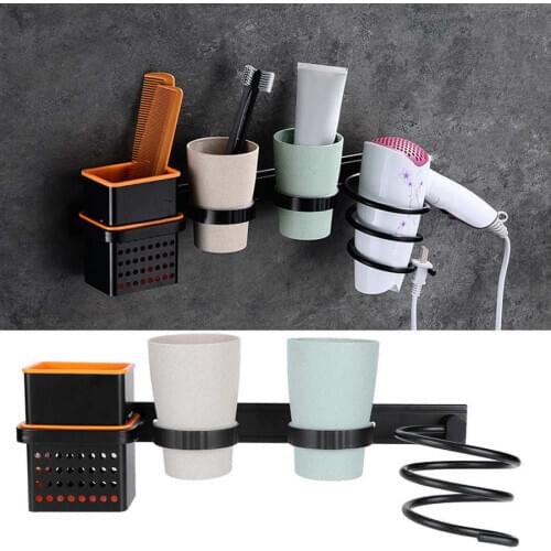 Multifunctional Space Aluminum Bathroom Storage Rack Hair Dryer Bracket Toothbrush Holder
