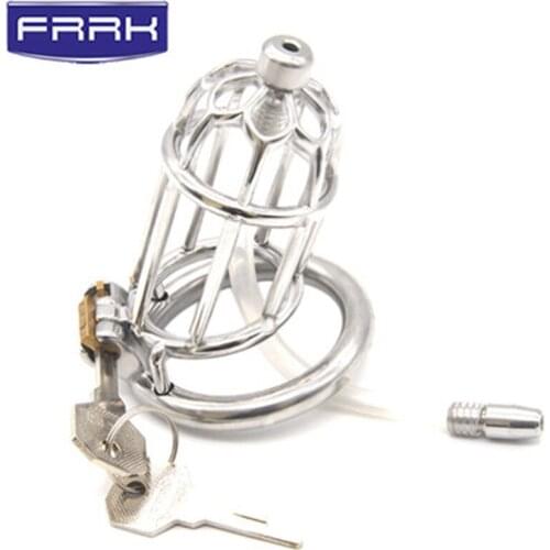 Male Cock Cage Stainless Steel Chastity Devices Penisring Scrotum Restraints Gear with Stealth Lock Metal Ball Cage Sextoy Men