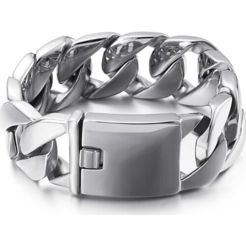 Man Jewelry 24mm High Polished Big Chunky Curb Cuban Bracelet Men Stainless Steel 316L Gold/Silver Color Trendy Bracelets JB3177