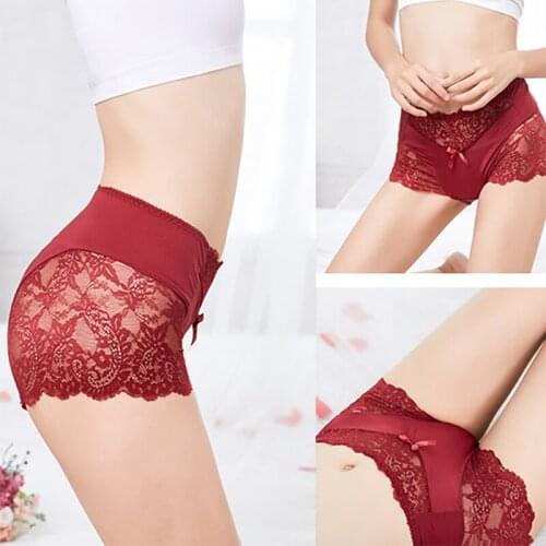High Waist Large Size Underwear Womens Underwear Lace Side Beautiful Buttocks Hollow Sexy Underwear Pure Cotton Bottom File