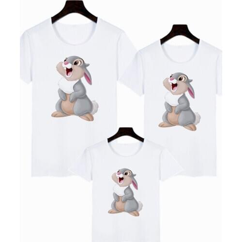 New Summer Fashion Baby Boy Girl T-shirt Cartoon Rabbit Thumper Tops Short sleeve Childrens T Shirt Family Look Outfits
