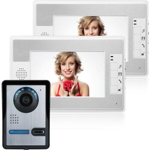 NEW 7" Home Video Intercom Door phone System With 2 White Monitor + 1 Camera HD 600TVL Hands Free Monitor Intercom Doorbell
