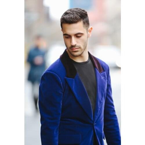 Latest Coat Pant Designs Royal Blue Velvet Prom Men Suit Slim Fit 2 Piece Tuxedo Custom Blazer Groom Party Suits Terno Masculino