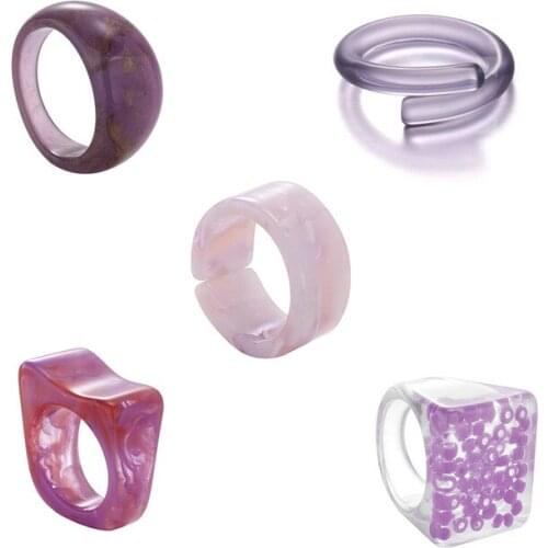 2021 New Fashion Vintage Resin Geometric Colorful Round Rings for Women Girls Simple Jewelry Gifts
