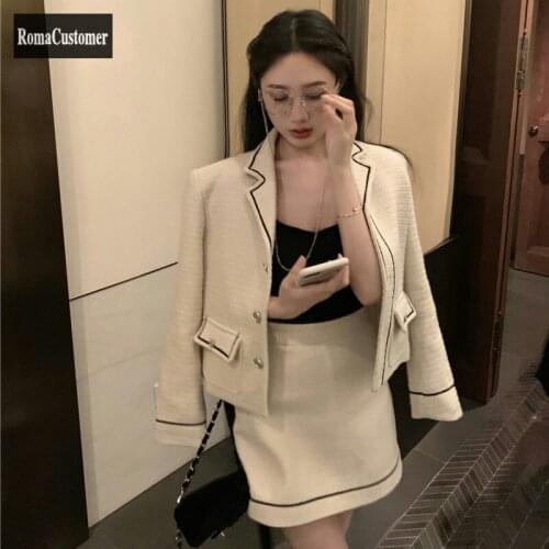 2021 Autumn New Womens Sets Elegant Korean Fashion Jackets France Style Concise Casual Office Lady Solid Skirt Two-Piece Suit