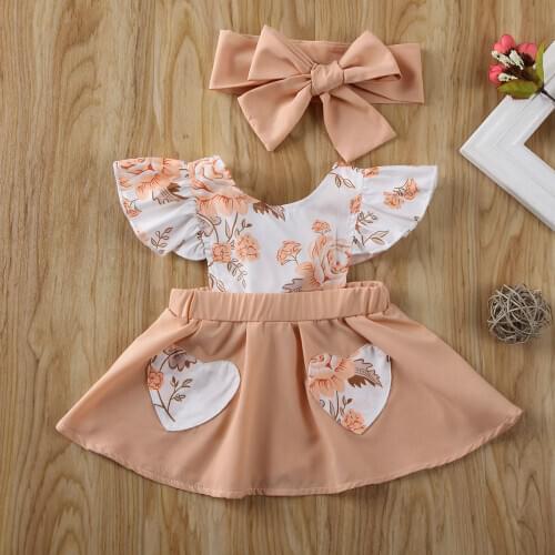 Newborn Baby Girl Clothes Flower Print Sleeveless Patchwork Dress Headband Outfits Sunsuit Clothes 2Pcs