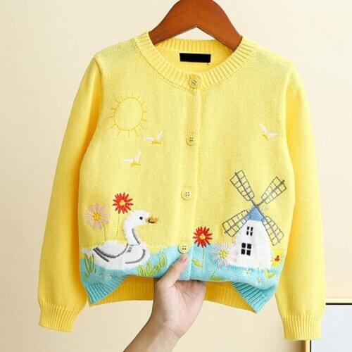 Autumn winter Embroidered flowers knitting cardigan sweater baby girls sweater coat buttons kids