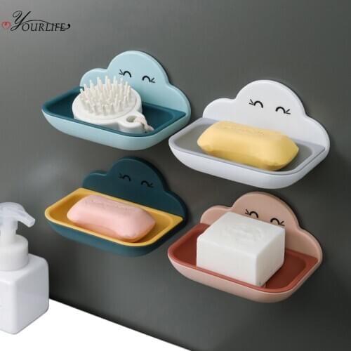 OYOURLIFE Cute Cartoon Clouds Soap Holder Wall Mounted Bathroom Drain Soap Tray Shower Soap Dish Bathroom Accessories
