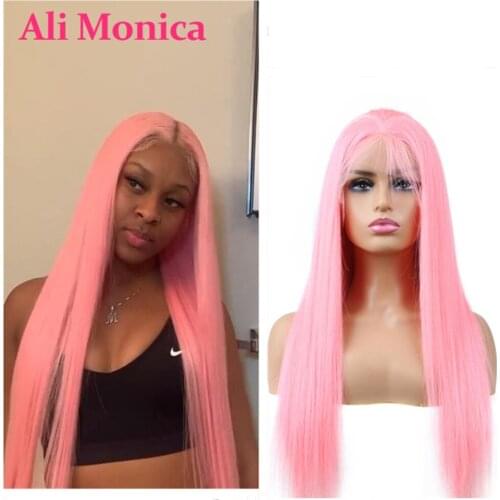 Pink Colored Lace Front Wig Straight 30 Inch 180 Density Swiss Lace Frontal Wigs Remy Brazilian Human Hair Wigs For Black Women