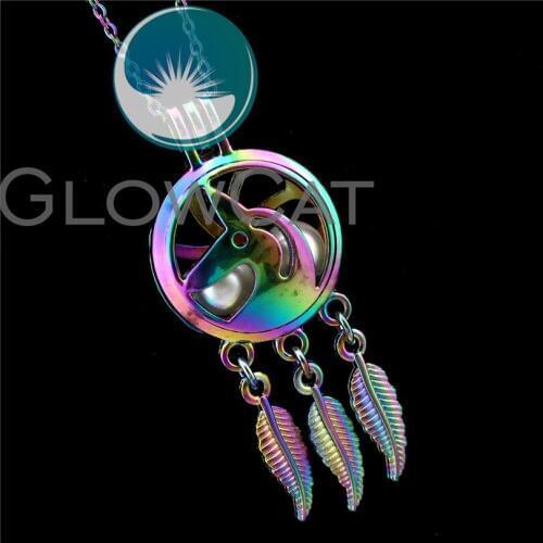 R-C739 Rainbow Colors Dream Catcher Unicorn Beads Cage Pendant Perfume Diffuser Aromatherapy Pearl Cage Locket Necklace