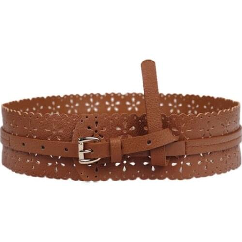 Hollow Out Print Belt Soft Leather waistband Self Tie Wide Belts For Women Wrap Around Waistband Cummerbund Dress Pants Belts