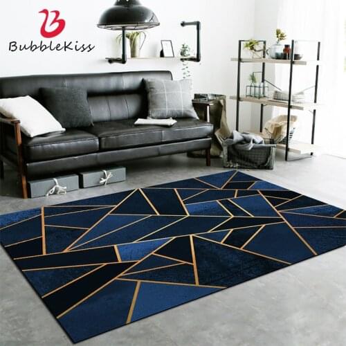 Bubble Kiss Fashion Carpets For Living Room Blue Geometric Gold Line Pattern Floor Mat Nordic Style Bedroom Decor Area Rug 2021