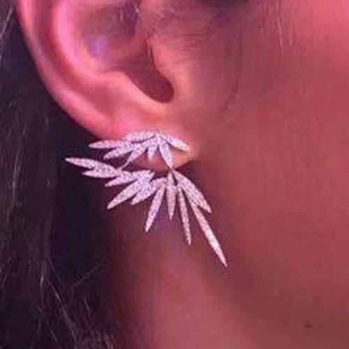 Flying Angel Claw Leaves Earrings S925 Full Mirco Paved Crystal Zircon Naija Wedding Stud Earring Fashion Jewelry