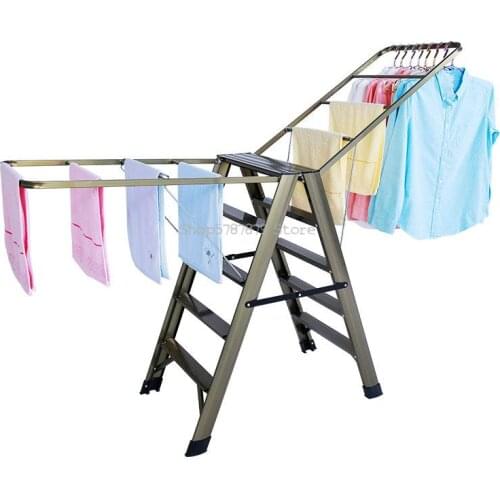 Ladder Household Folding Indoor Multi-function Clothes Hanger Dual Purpose Herringbone Ladder Thickening Aluminum Alloy Fi