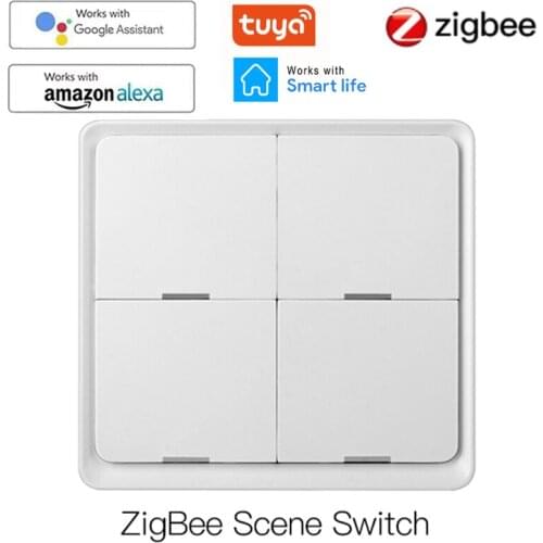 Tuya Smart ZigBee Wireless Switch Free Sticker 4-way Panel Scene Button Controller Smart Life APP Work With Google Home Alexa
