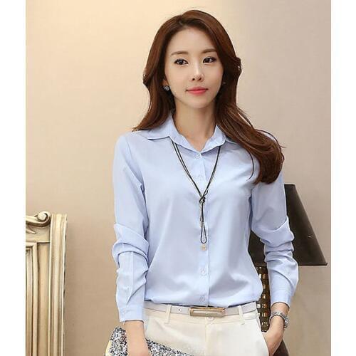 New Casual White Women Chiffon Blouse Ladies Solid Elegant Blouses Long Sleeve OL Office Shirts Plus Size 3XL Tops