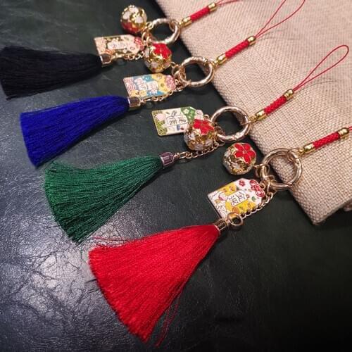 Mobile phone lanyard tassel pendant bell pendant Chinese style ornaments universal lanyard female short detachable key accessory