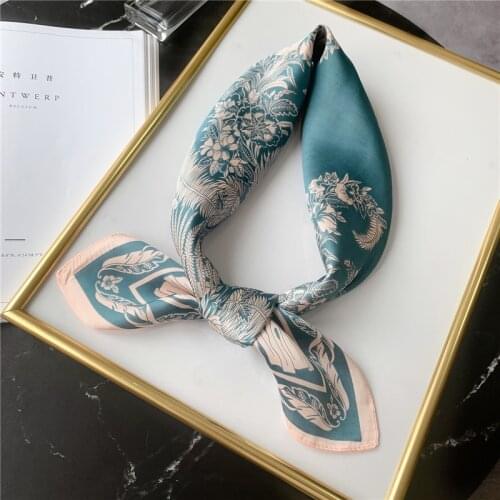 Women Silk Square Scarf Hairband Neck Scarves Foulard Shawl Wrap Lady Fashion Floral Print Neckerchief Female Bandana 2021