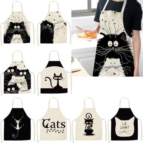 1Pcs Kitchen Apron Funny Dog Bulldog Cat Printed Sleeveless Cotton Linen Aprons for Men Women Home Cleaning Tools Cooking Apron
