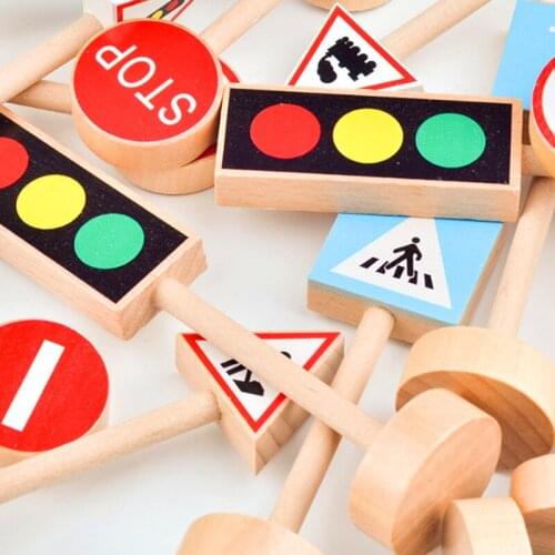 16PCS Colorful Wooden Street Traffic Signs Parking Scene Kids Children Educational Toy Set For Kids Birthday Gift