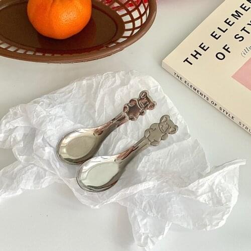 2pcs Stainless Steel Bear Spoon Childrens Spoon Creative Mini Cute Kindergarten Spoons Rice Spoons Dinnerware ملاعق