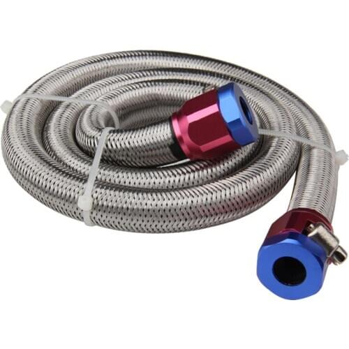 3 Feet AN6 3/8" Stainless Steel Braided Fuel Oil Gas Line Hose Air w/ Two Clamps