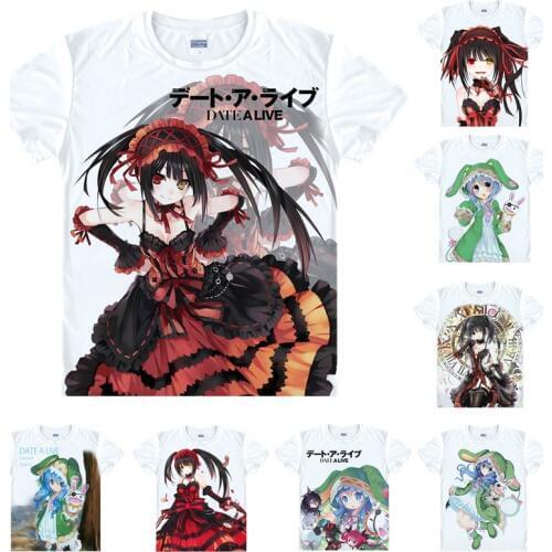 Coolprint Anime Shirt DATE A LIVE T-Shirts Multi-style Short Sleeve Kurumi Tokisaki Yoshino Cosplay Motivs Hentai Shirts