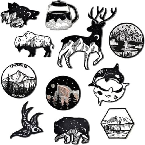 1 Pcs New Arrival Animal Scenery Embroidered Patches Iron on Sew on Patches Applique Badge for Clothes Jackets Jeans Bags