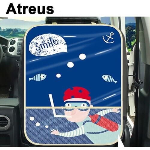 Atreus Car Cartoon Kick Mat Seat Back Protector Cover Storage Bag For VW polo passat b5 b6 Mazda 3 6 Toyota corolla Ford focus 2